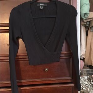 Forever 21 Black Wrap Crop Blouse